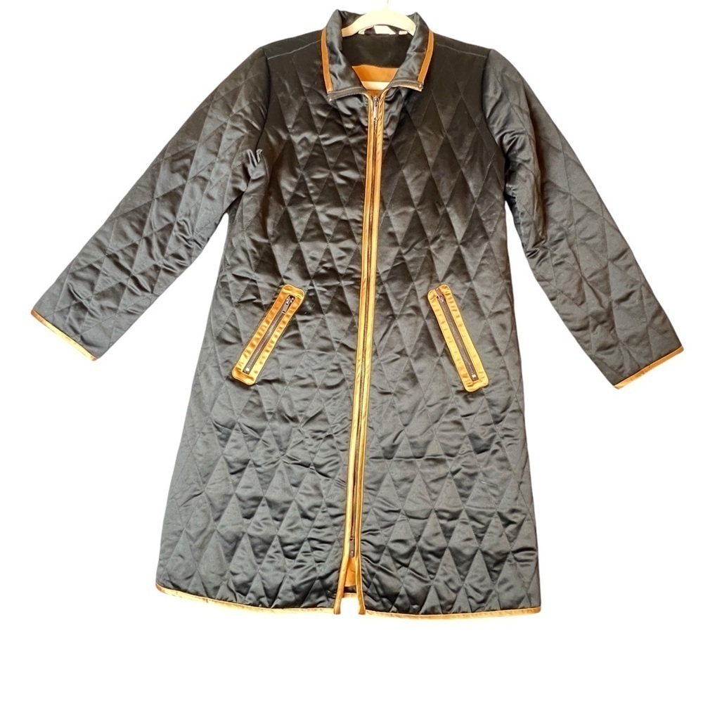 Soft Surroundings Long Jacket Women's Size XS Silky Black Collarless Zip Front